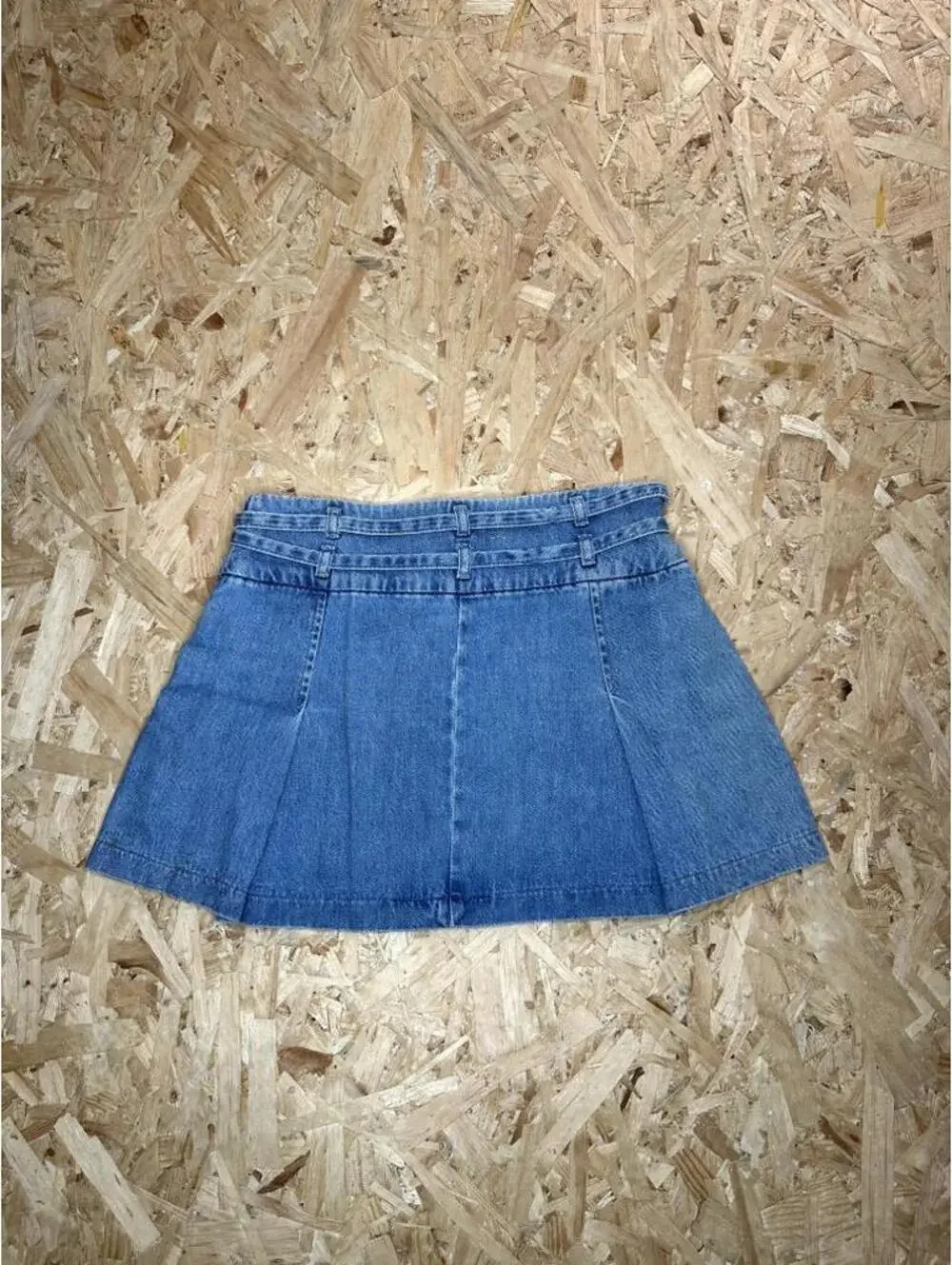 Zara Denim Pleated Mini Skirt Womens Size Small Blue Jean Belted Side Zip